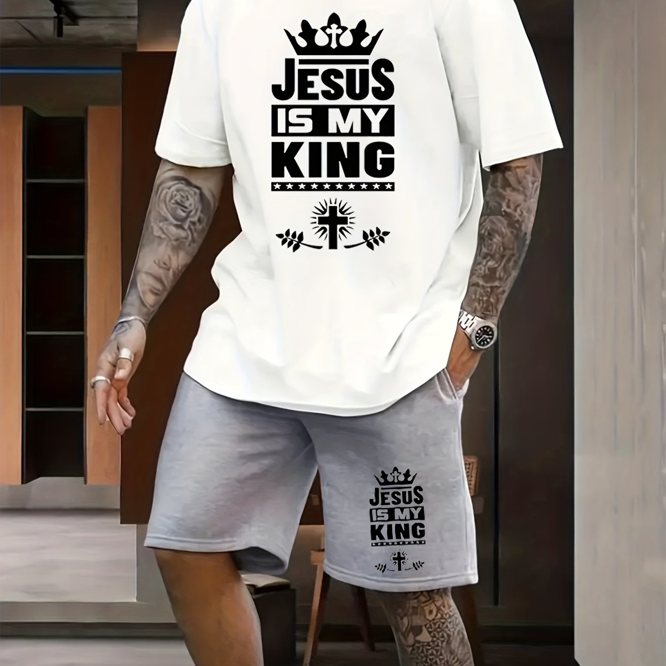 JESUS IS MY KING Men's Christian Casual Outfit claimedbygoddesigns