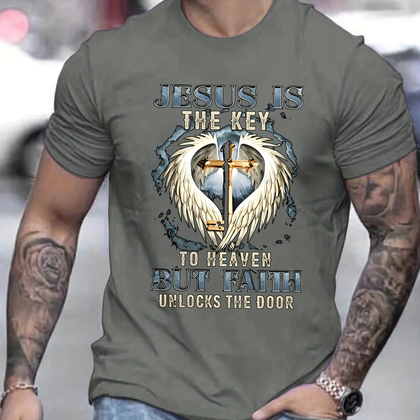 Jesus Is The Key To Heaven But Faith Unlocks The Door Men's Christian T-shirt claimedbygoddesigns