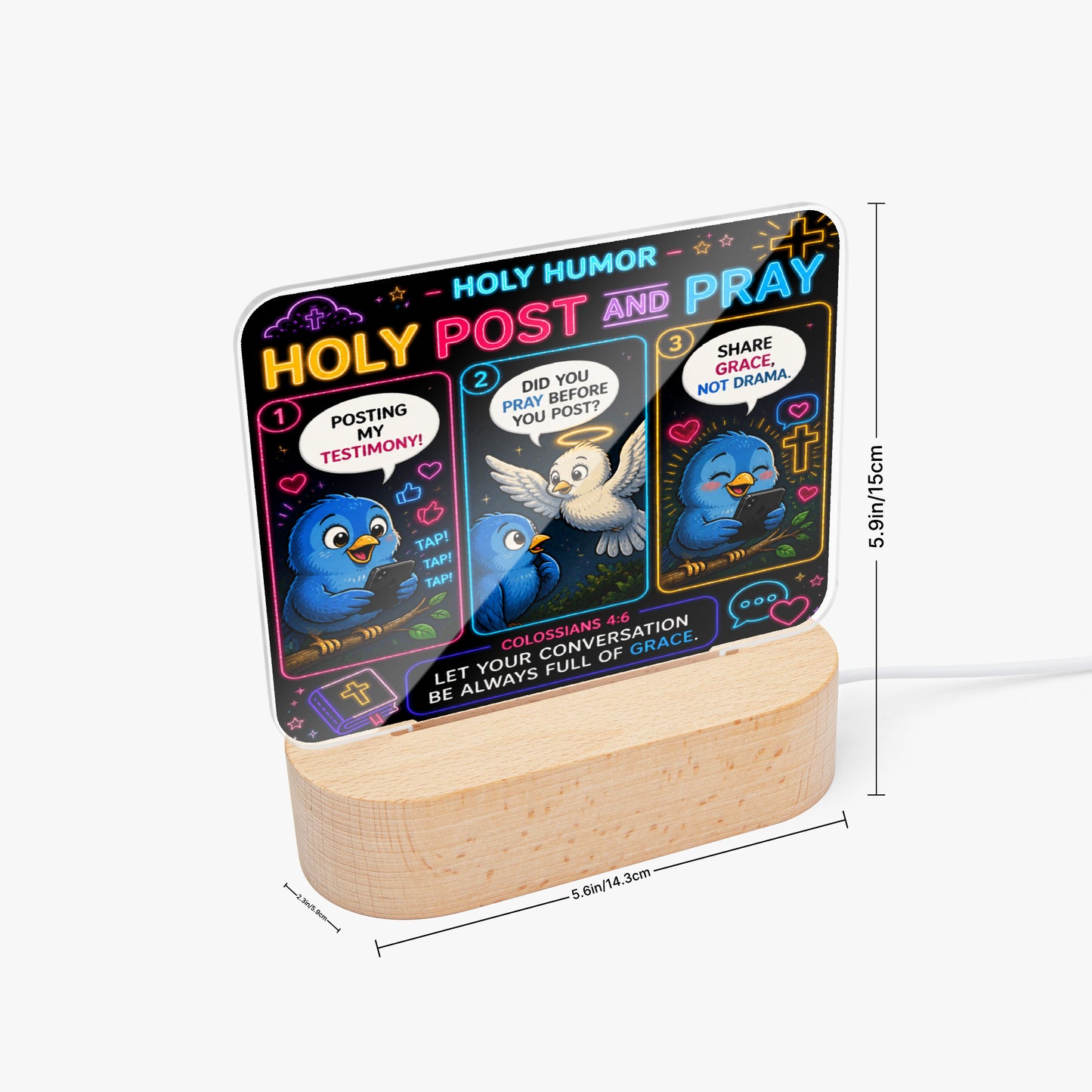 Holy Post and Pray Christian Square Acrylic Nigh Light - Luminous Base - ClaimedbyGodDesigns
