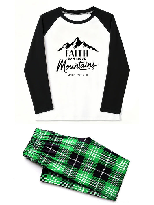 Faith Can Move Mountains Unisex Adult Christian Plaid Pajamas