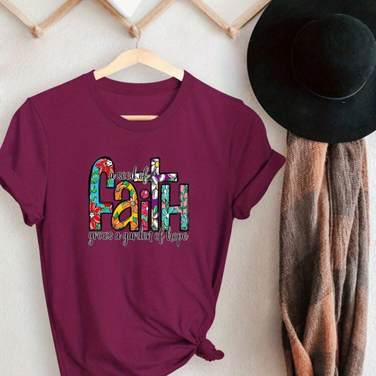 A Seed Of Faith Grows A Garden Of Hope Women's Christian T-Shirt claimedbygoddesigns