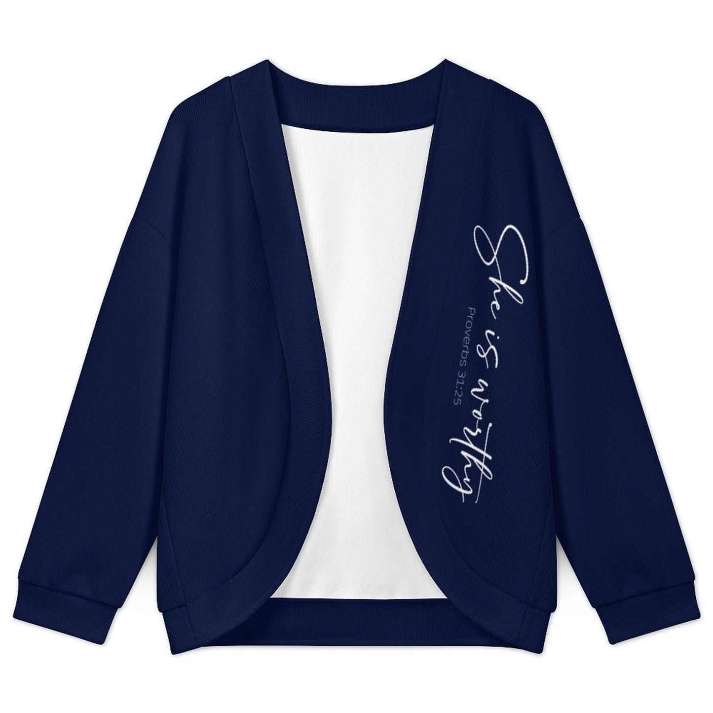 She Is Worthy Christian Women's Drop Shoulder Cardigan - ClaimedbyGodDesigns