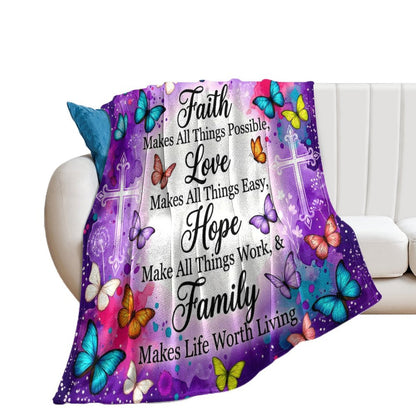 Faith Love Hope Family Christian Flannel Blanket (50"×60") - ClaimedbyGodDesigns