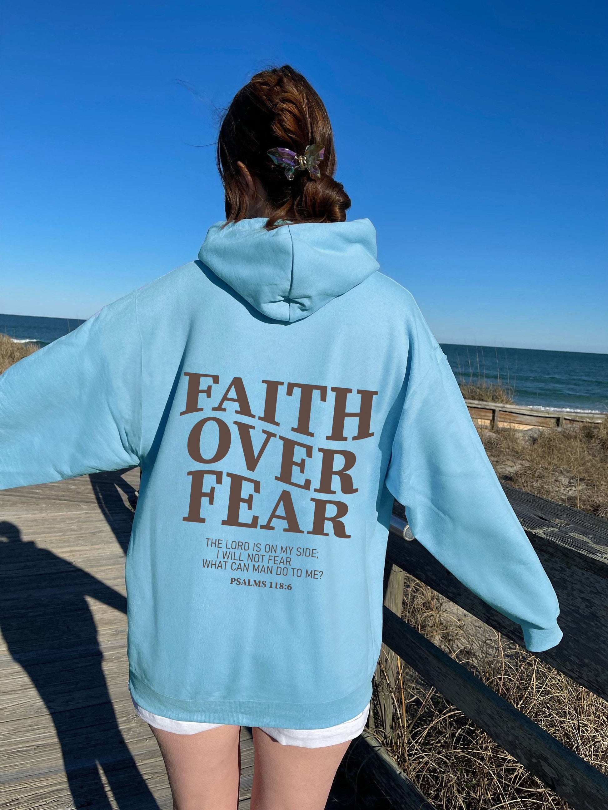 PSALMS 118:16 Faith Over Fear Women's Christian Pullover Hooded Sweatshirt claimedbygoddesigns