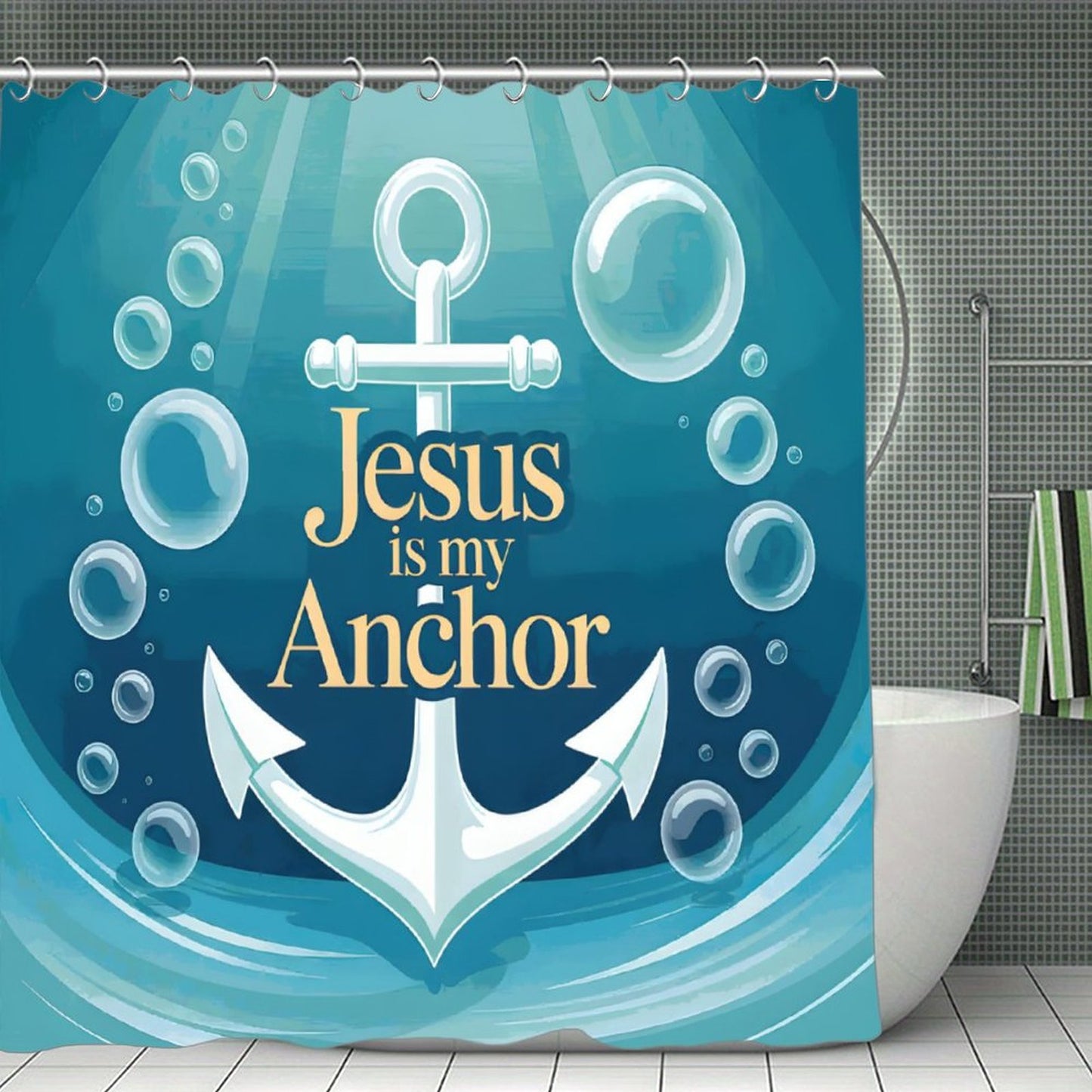Jesus Is My Anchor Christian Waterproof Shower Curtain