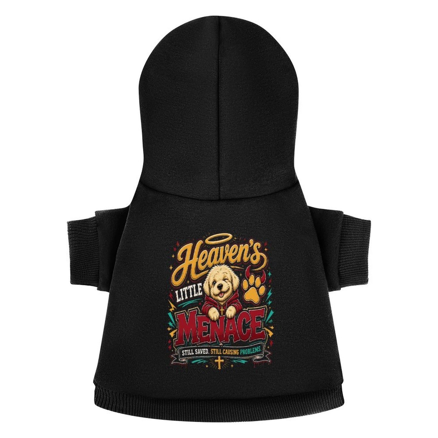 Heaven's Little Menace Christian Pet Hooded Pullover Sweatshirt Dog Hoodie Warm, Soft & Breathable - ClaimedbyGodDesigns
