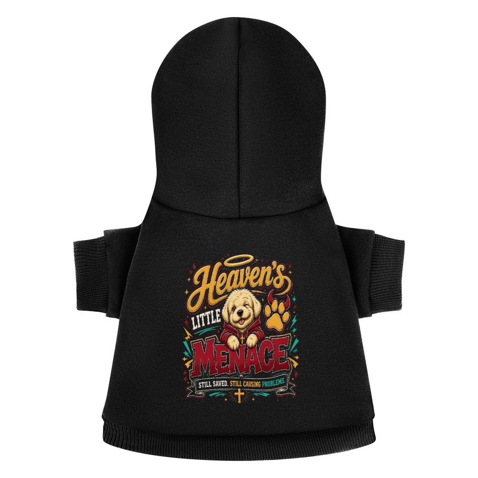 Heaven's Little Menace Christian Pet Hooded Pullover Sweatshirt Dog Hoodie Warm, Soft & Breathable - ClaimedbyGodDesigns