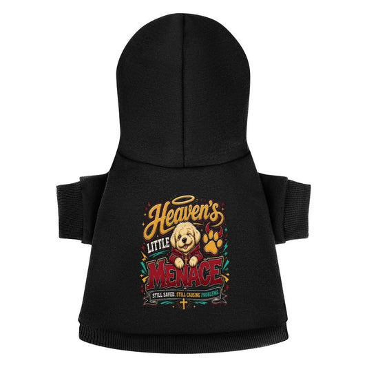 Heaven's Little Menace Christian Pet Hooded Pullover Sweatshirt Dog Hoodie Warm, Soft & Breathable - ClaimedbyGodDesigns