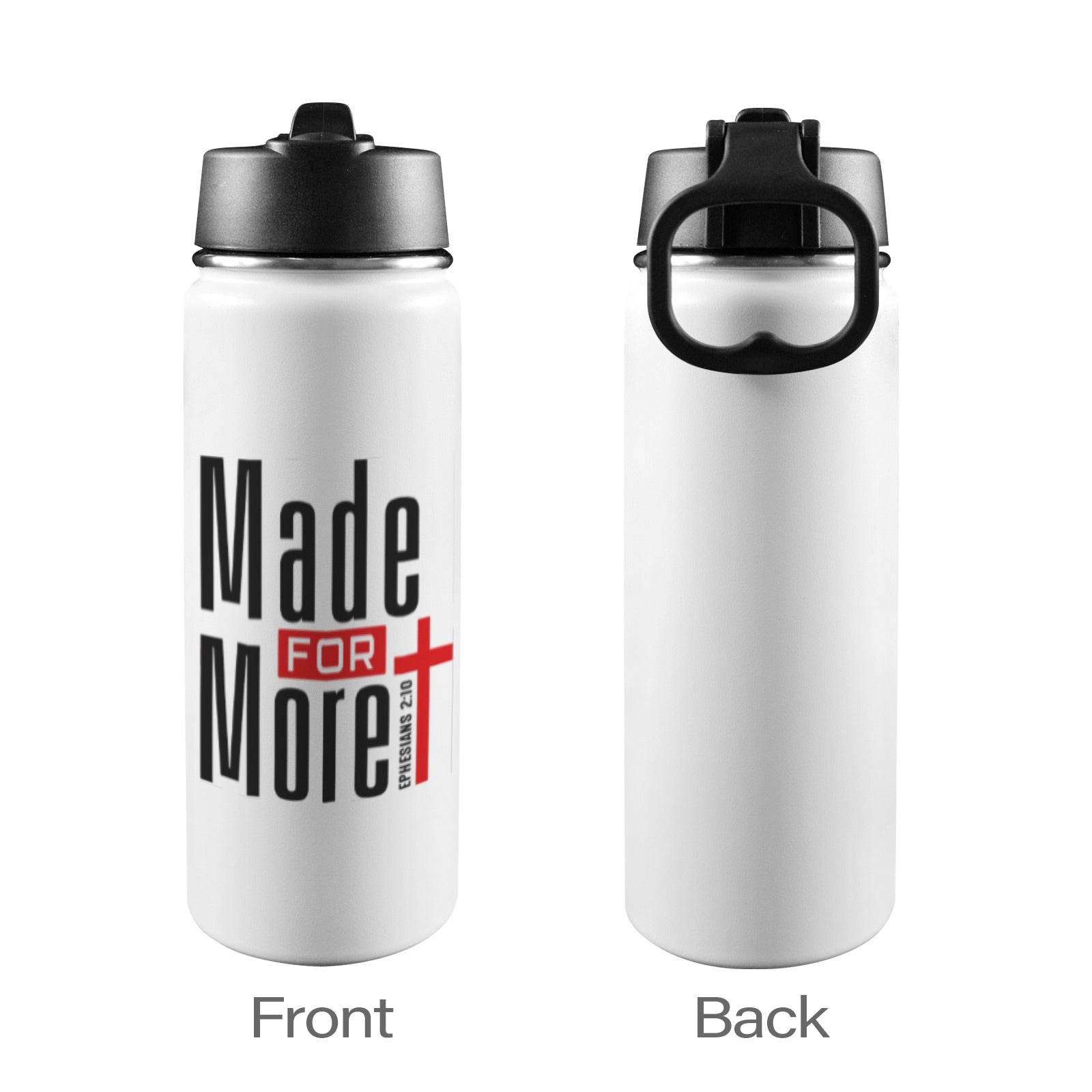 Made For More Insulated Christian Water Bottle with Straw Lid (18oz) - ClaimedbyGodDesigns