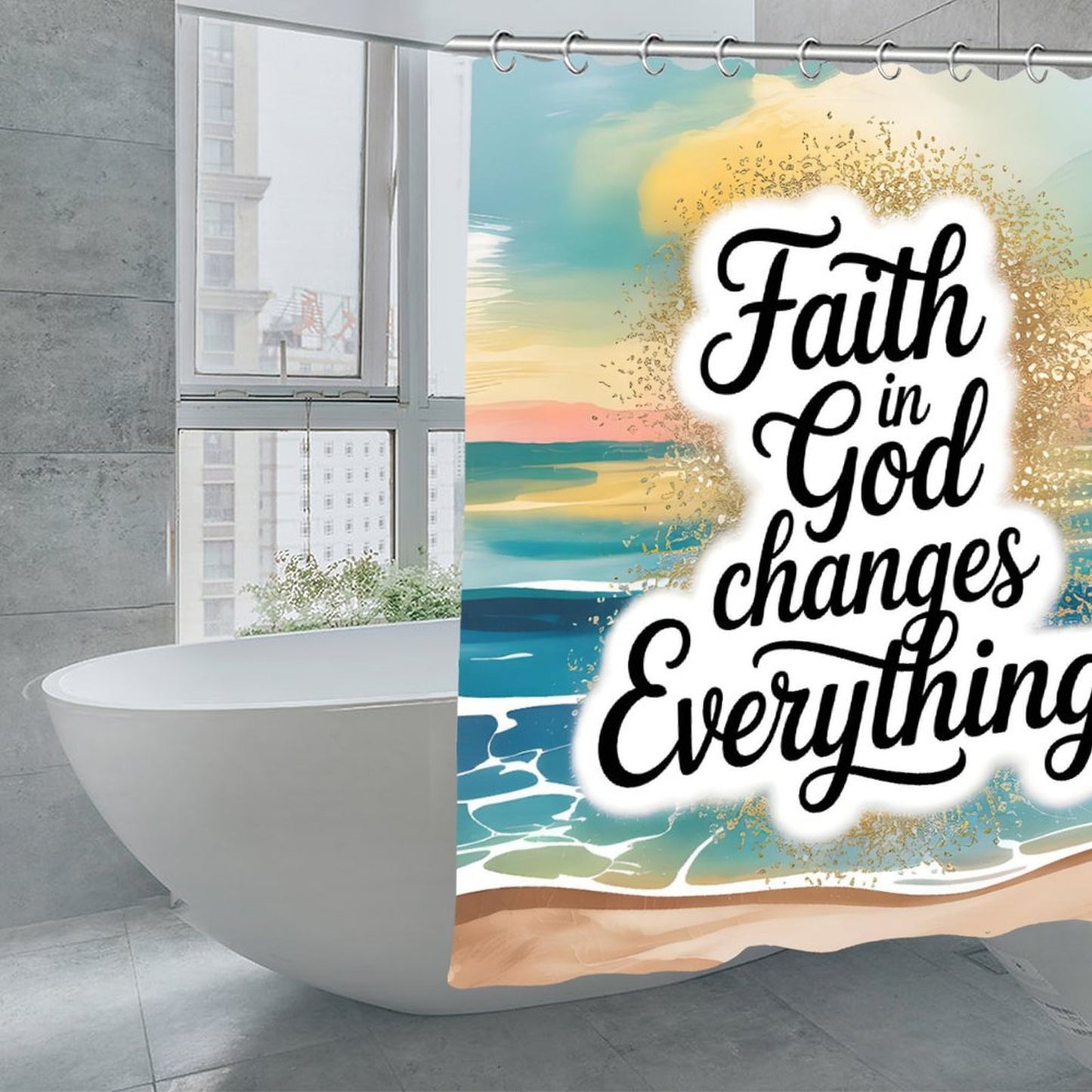 Faith In God Changes Everything Christian Waterproof Shower Curtain