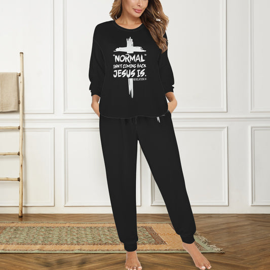 Normal Isn't Coming Back Jesus Is Christian Women's Leg Binding Pocket Long Pajama Set