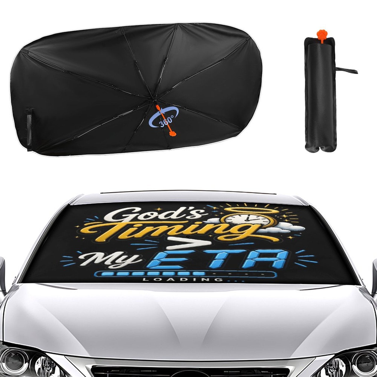 God’s Timing > My ETA Christian Car Sunshade Umbrella - ClaimedbyGodDesigns