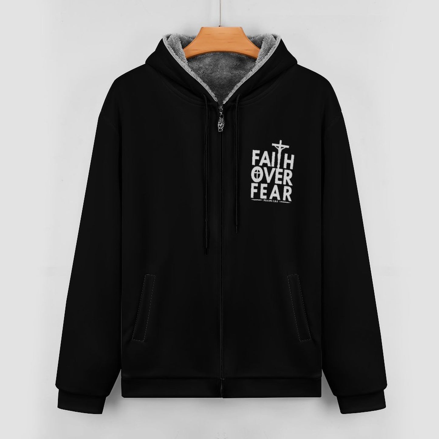 Faith Over Fear Full Zip up Pullover Hooded Sweatshirt with Plush Lining