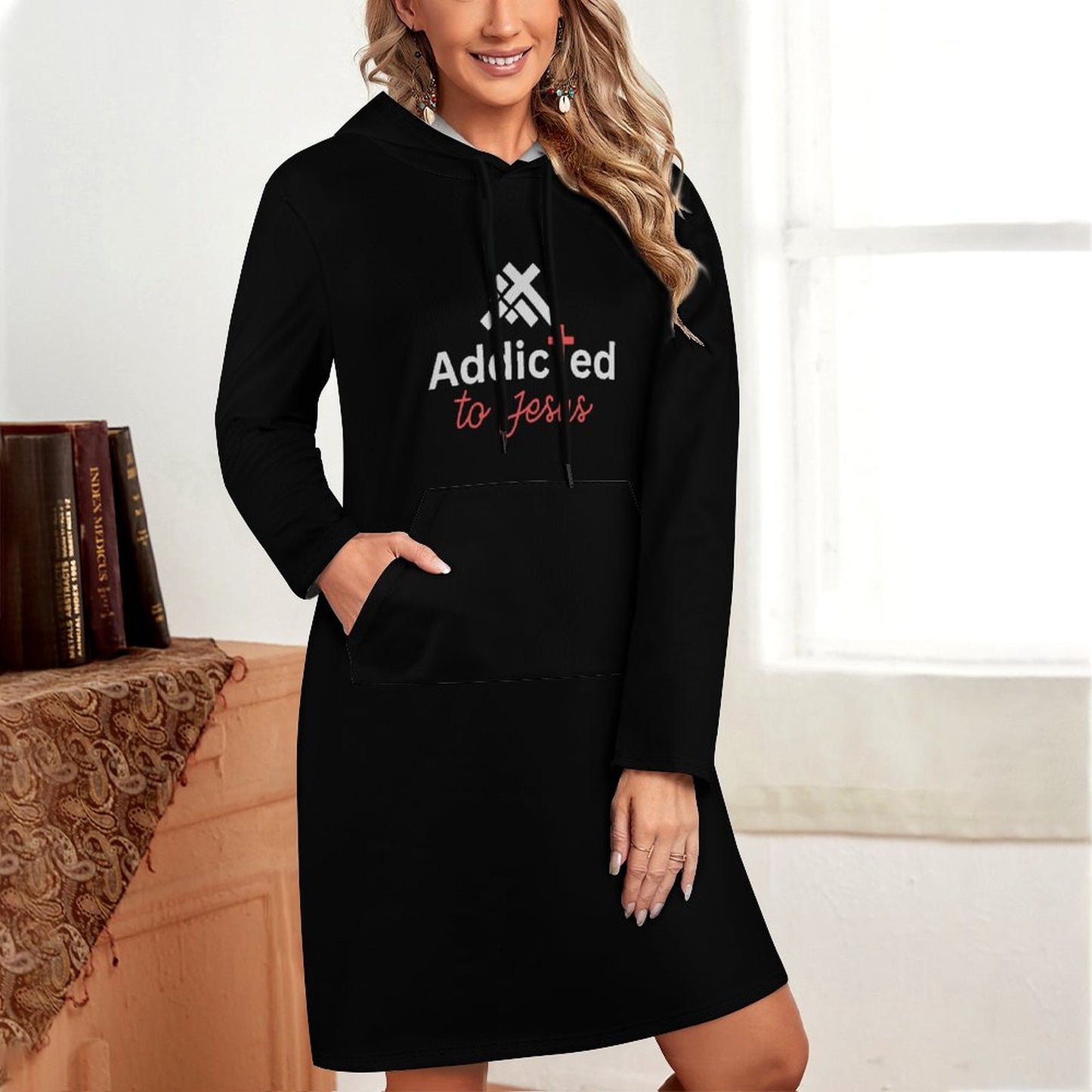 Addicted To Jesus Women's Christian Long Sleeve Hoodie Dress