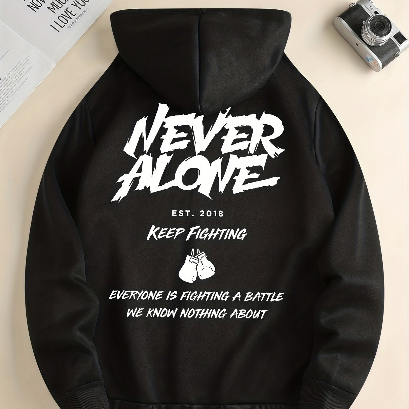 Never Alone Keep Fighting Everyone Is Fighting A Battle Men's Christian Pullover Hooded Sweatshirt claimedbygoddesigns