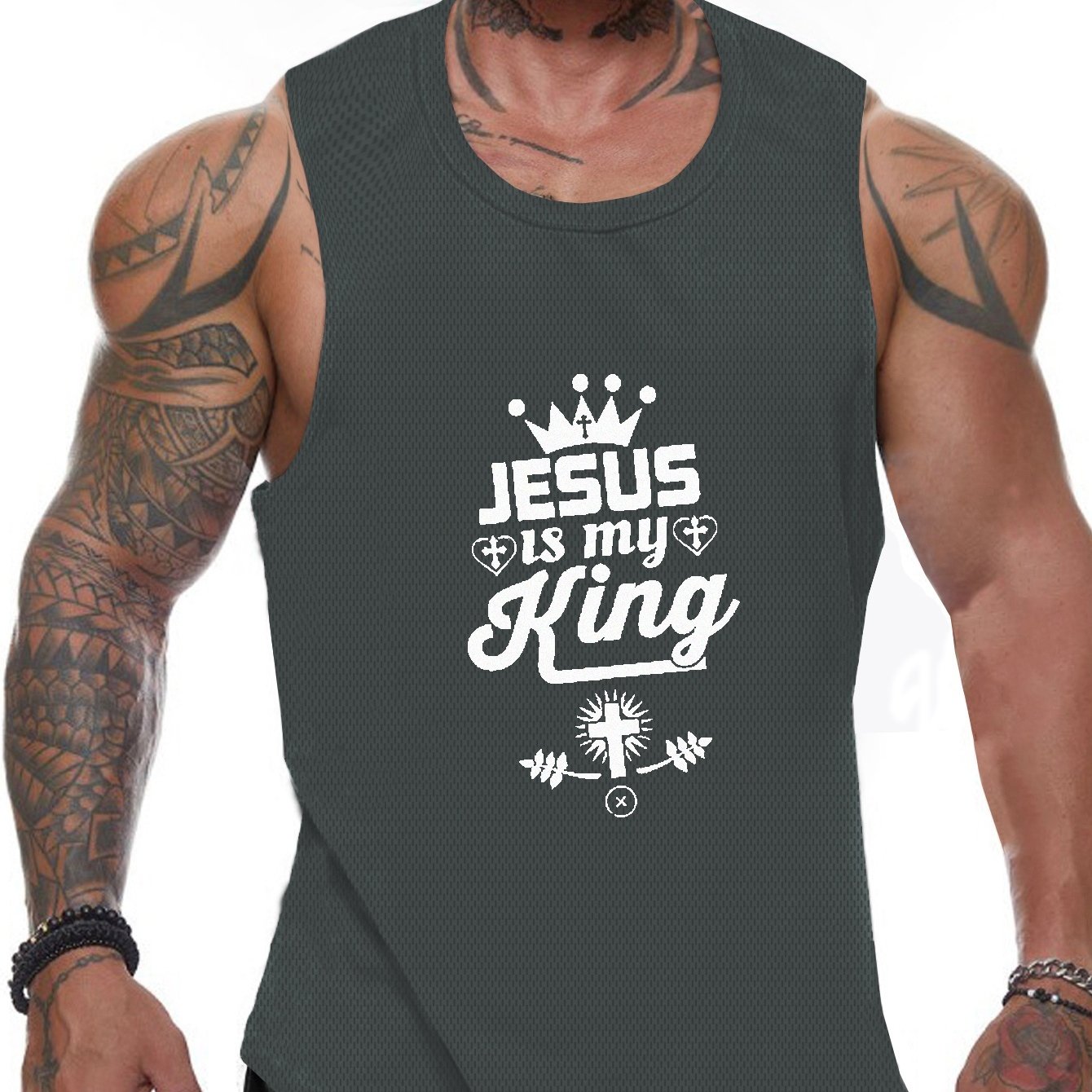 Jesus Is My King Plus Size Men's Christian Tank Top claimedbygoddesigns