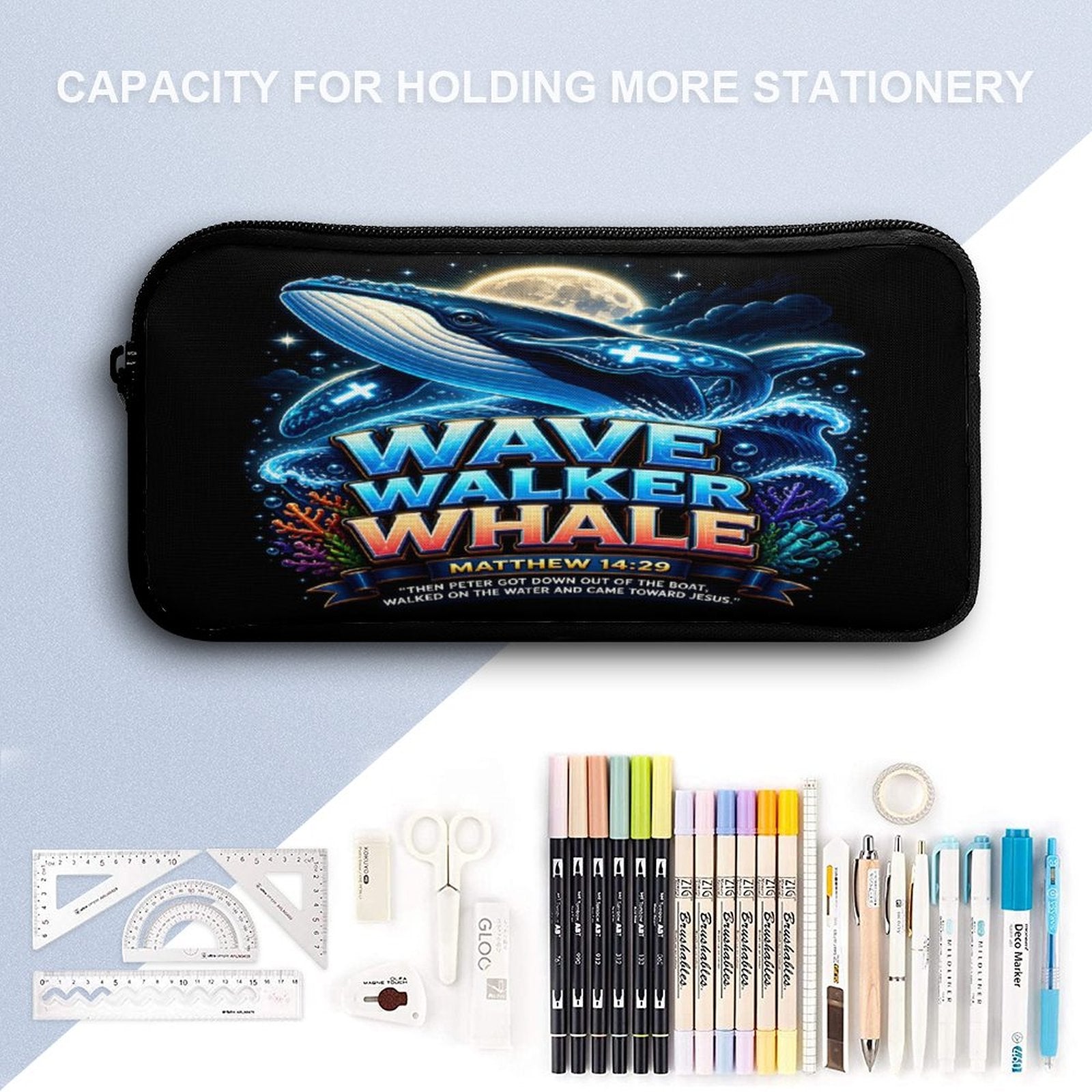 Wave Walker Whale Christian 3 PCS Bag Set (Backpack, Lunch Bag and Pencil Case) - ClaimedbyGodDesigns