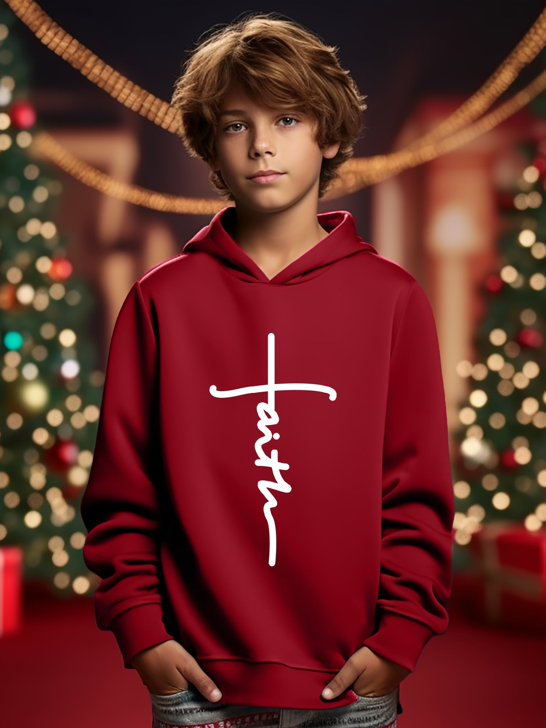 FAITH Youth Christian Pullover Hooded Sweatshirt claimedbygoddesigns