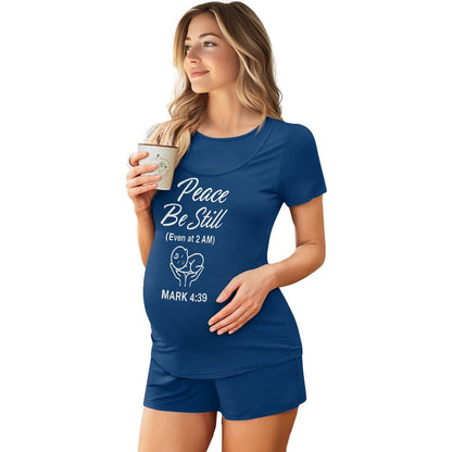 Peace Be Still Christian Maternity Short Sleeve Pajama Set - ClaimedbyGodDesigns