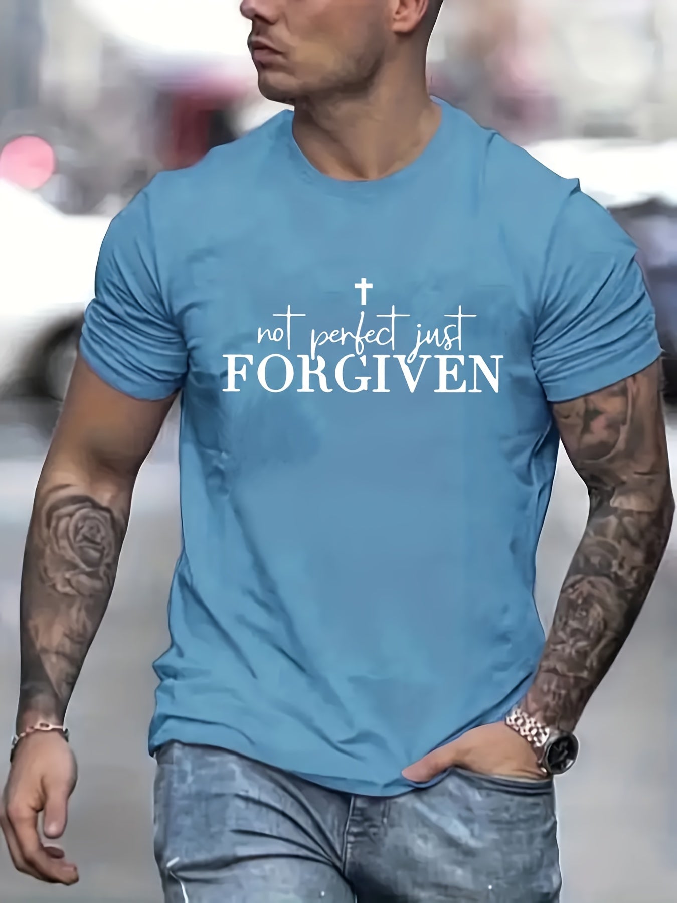 Not Perfect Just Forgiven Men's Christian T-shirt claimedbygoddesigns