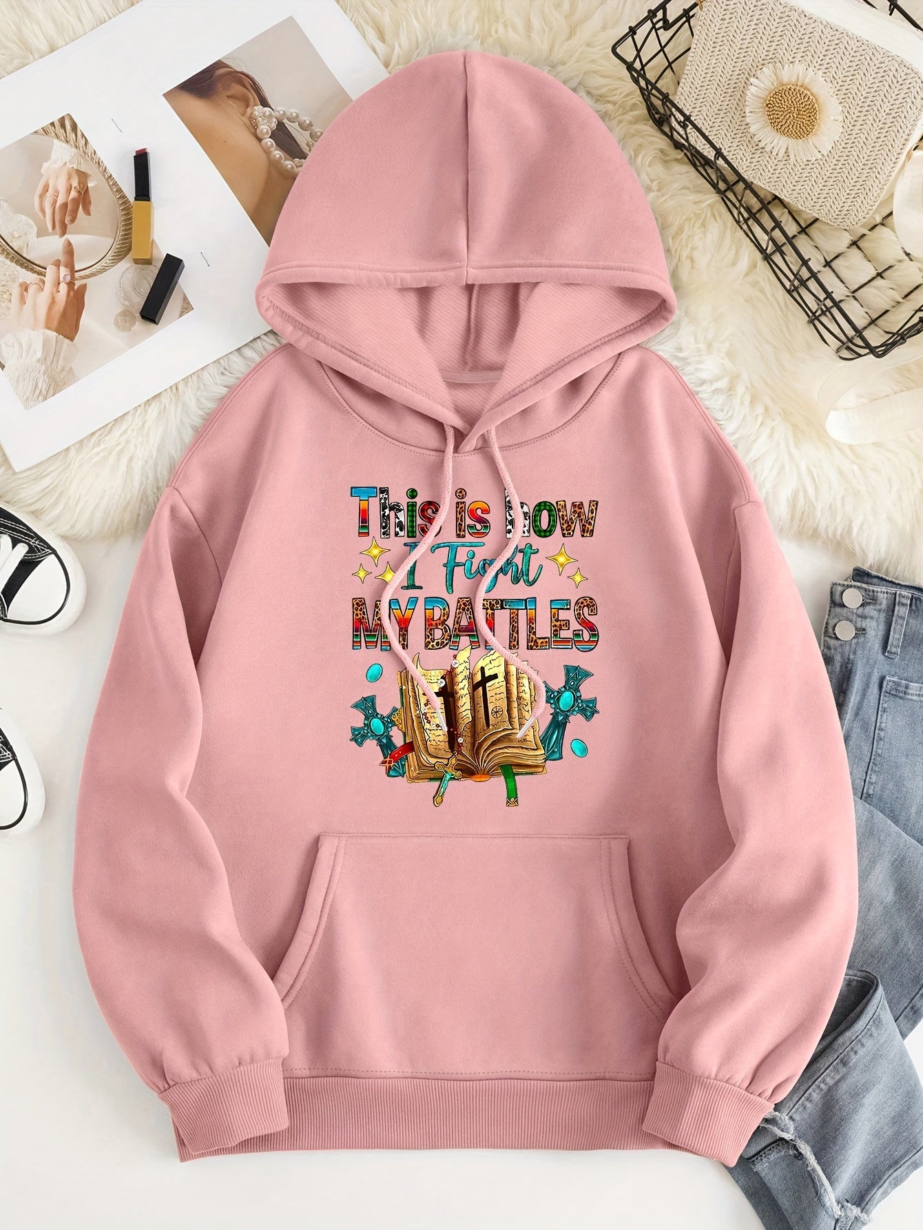 This Is How I Fight My Battles Women's Christian Pullover Hooded Sweatshirt claimedbygoddesigns