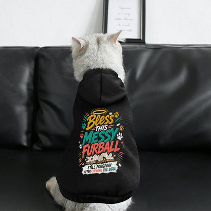 Bless This Messy Furball Christian Pet Hooded Pullover Sweatshirt Dog/Cat Hoodie Warm, Soft & Breathable - ClaimedbyGodDesigns