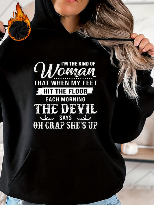When My Feet Hit The Floor The Devil Says OH Crap Plus Size Women's Christian Pullover Hooded Sweatshirt claimedbygoddesigns