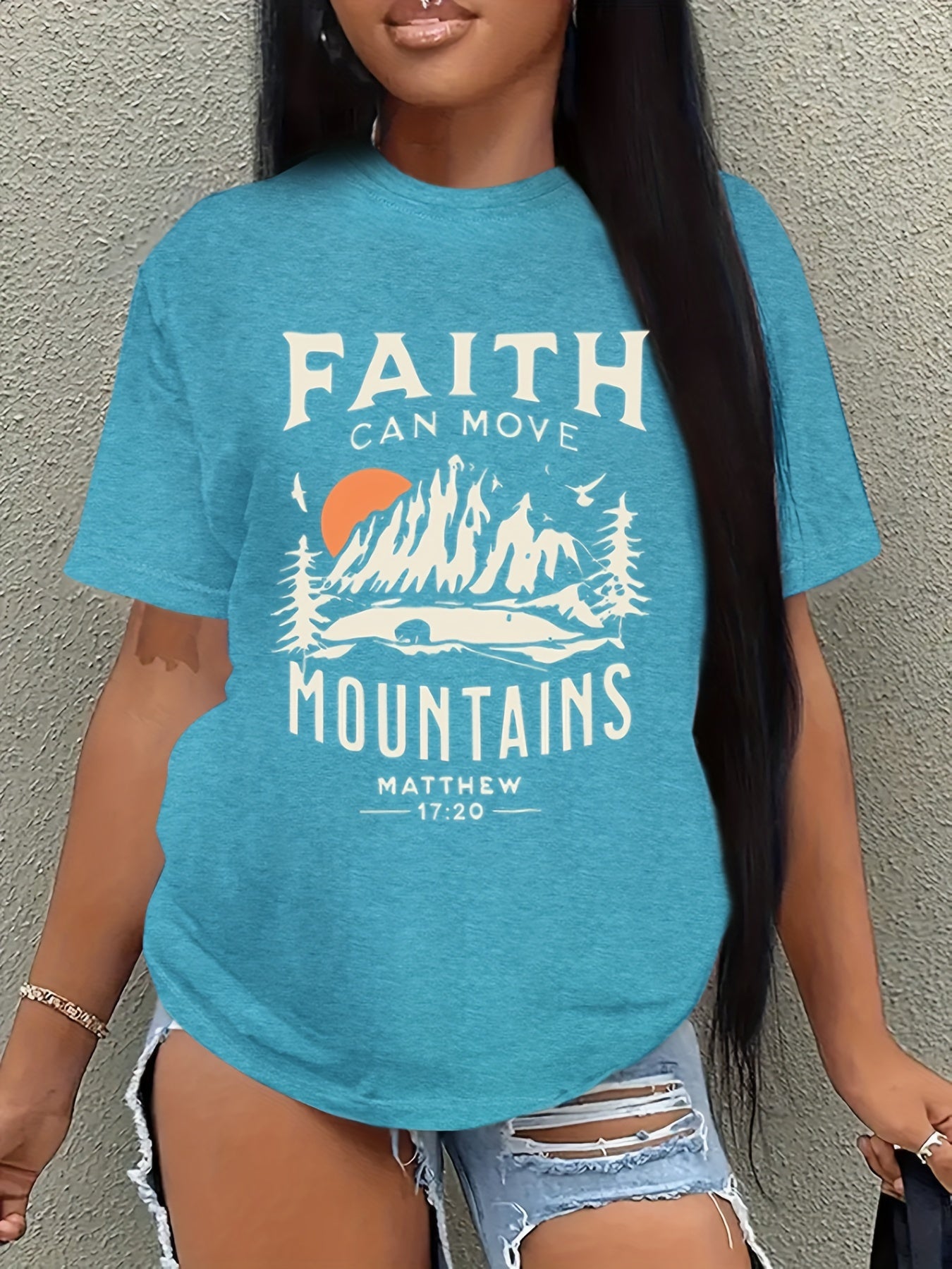 Faith Can Move Mountains Plus Size Women's Christian Casual Outfit claimedbygoddesigns