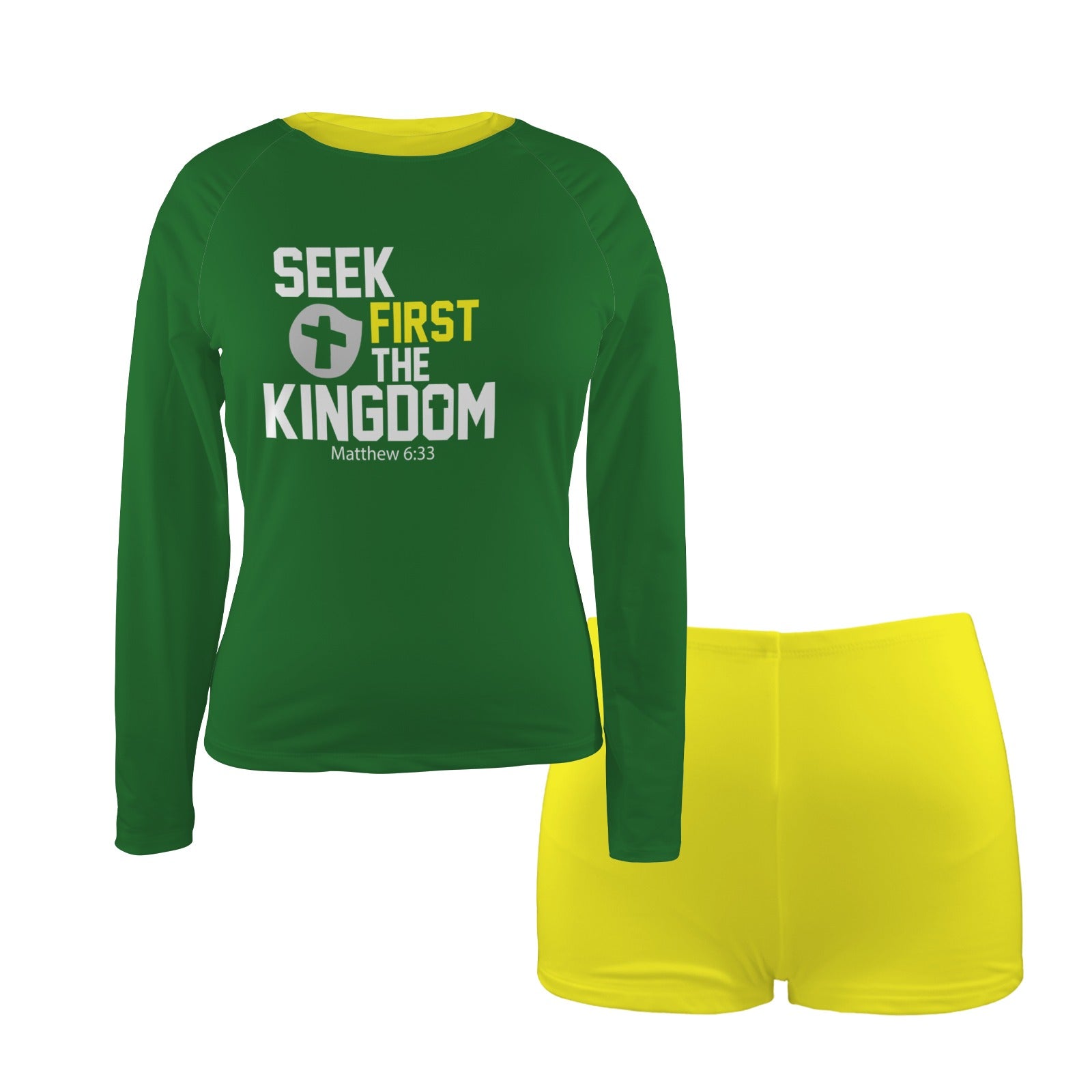 Seek First The Kingdom Christian Women's Long Sleeve& Shorts Tankini Set