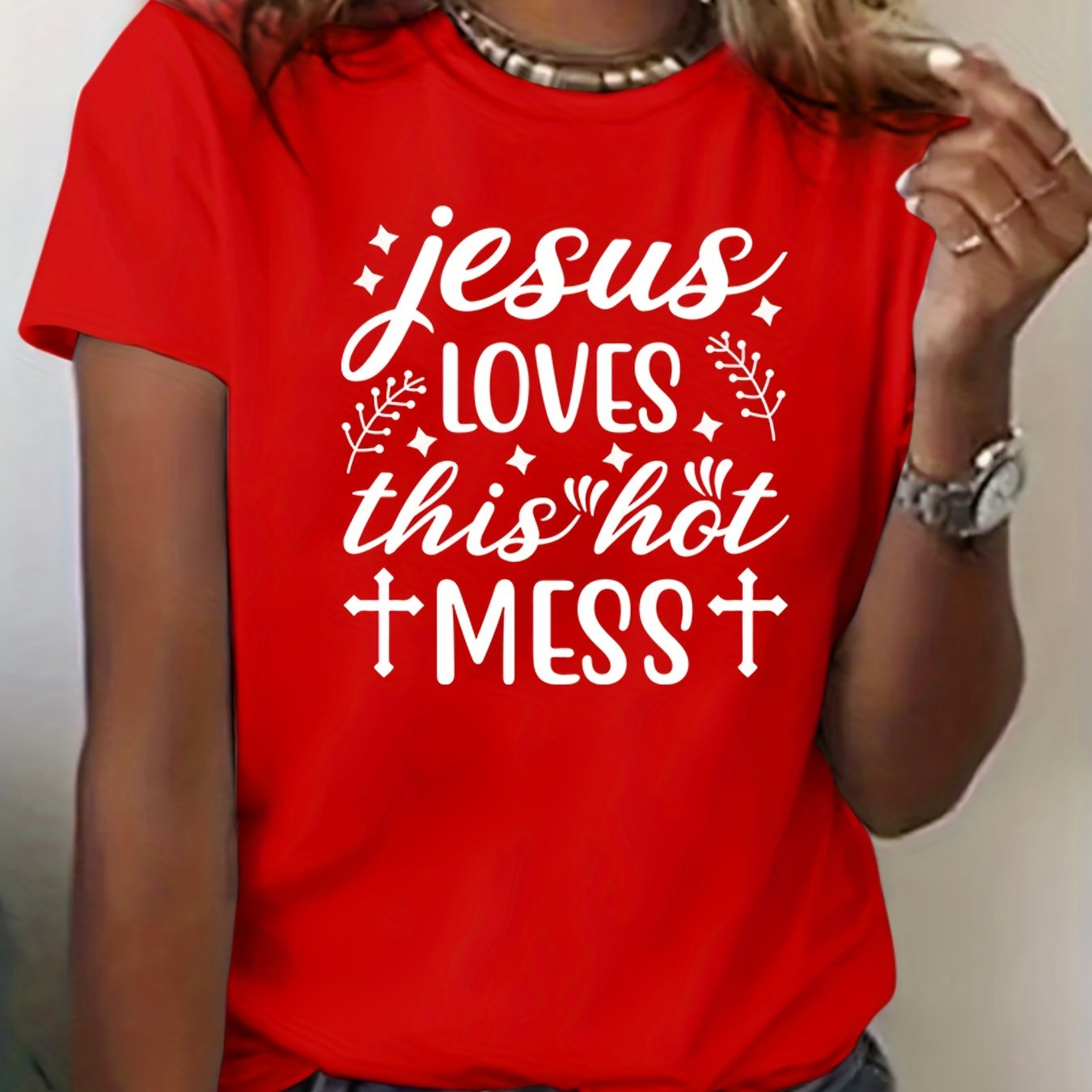 Jesus Loves This Hot Mess Women's Christian T-Shirt claimedbygoddesigns