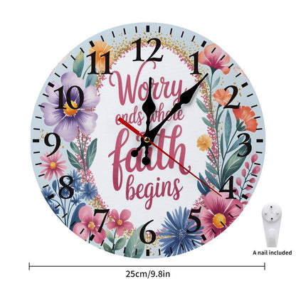 Worry Ends Where Faith Begins Christian Modern Wooden Wall Clock