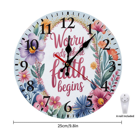 Worry Ends Where Faith Begins Christian Modern Wooden Wall Clock
