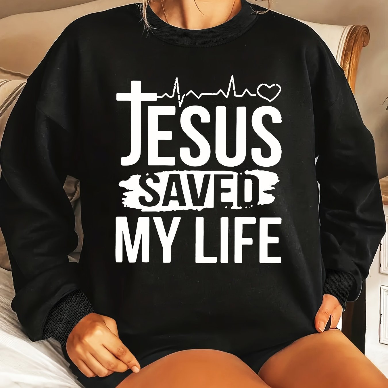 Jesus Saved My Life Plus Size Women's Christian Pullover Sweatshirt claimedbygoddesigns
