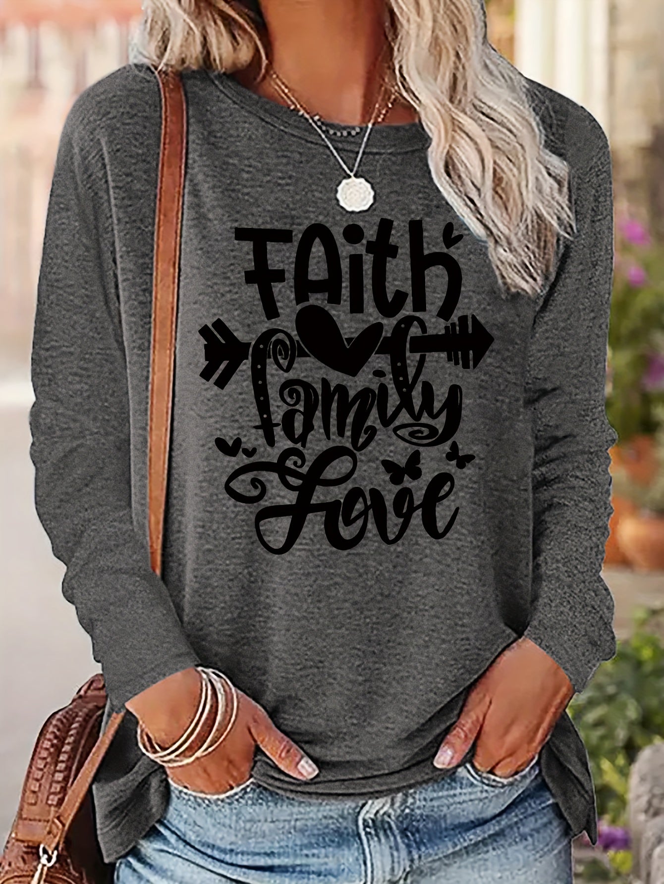 Faith Family Love Women's Christian Pullover Sweatshirt claimedbygoddesigns