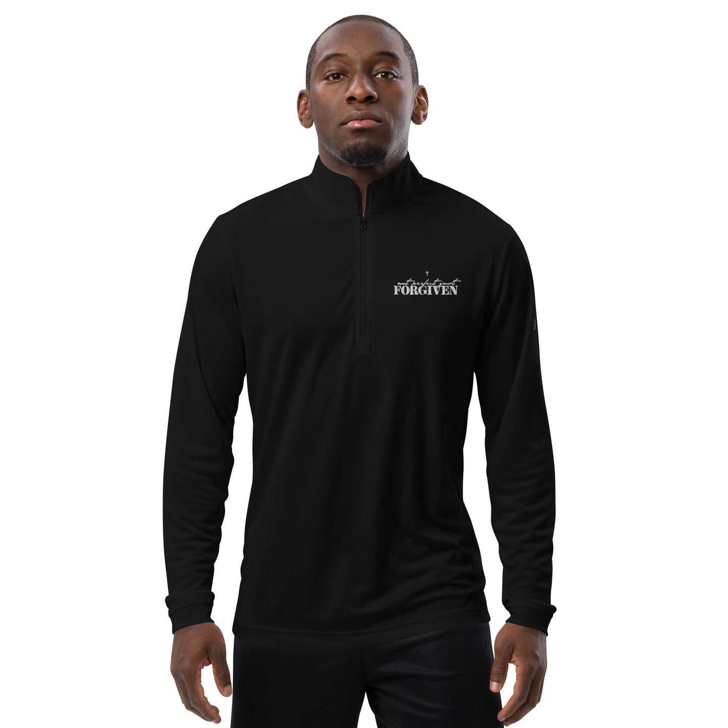 Not Perfect Just Forgiven Premium Christian Addidas Quarter zip pullover Sweatshirt