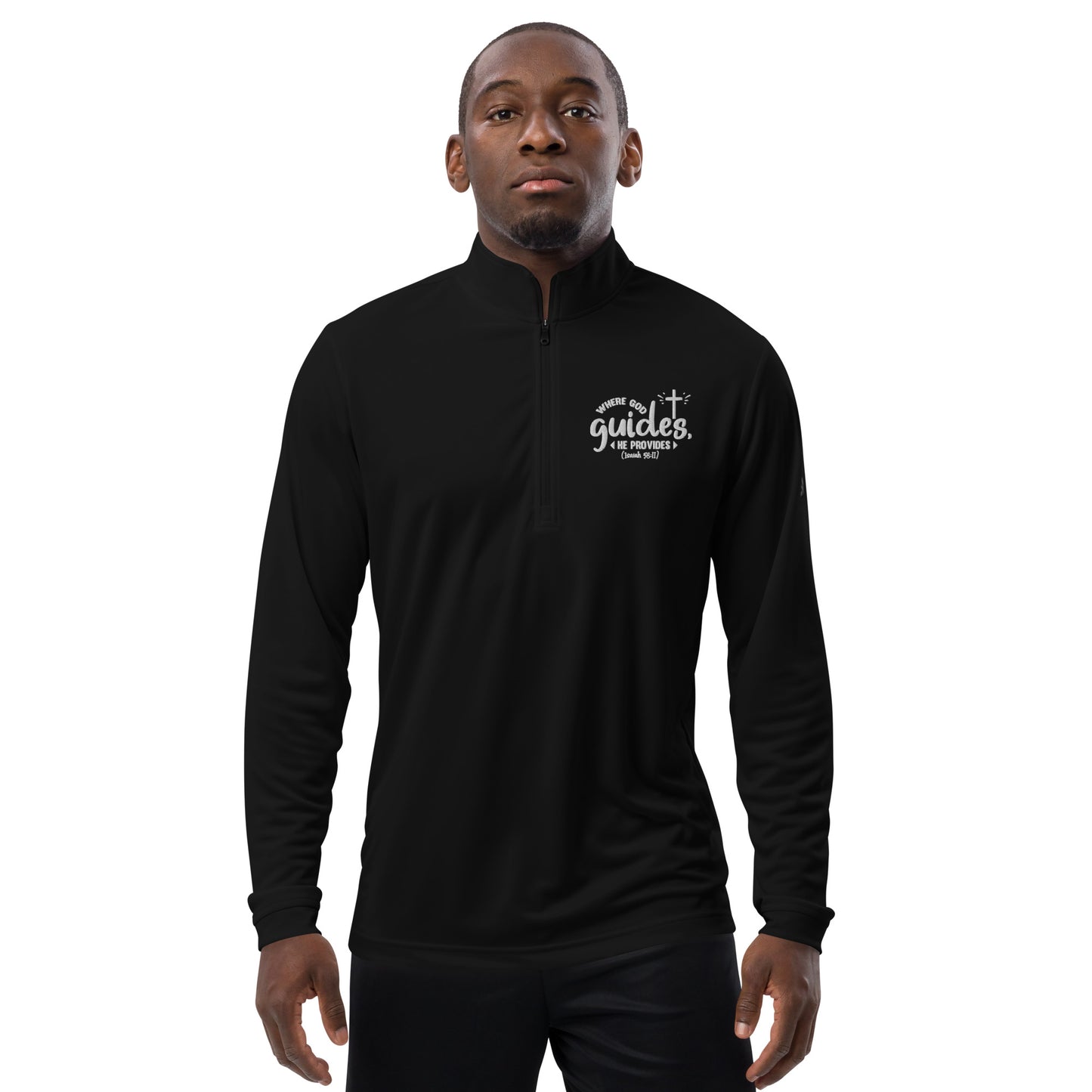 Where God Guides He Provides Premium Christian Addidas Quarter zip pullover Sweatshirt