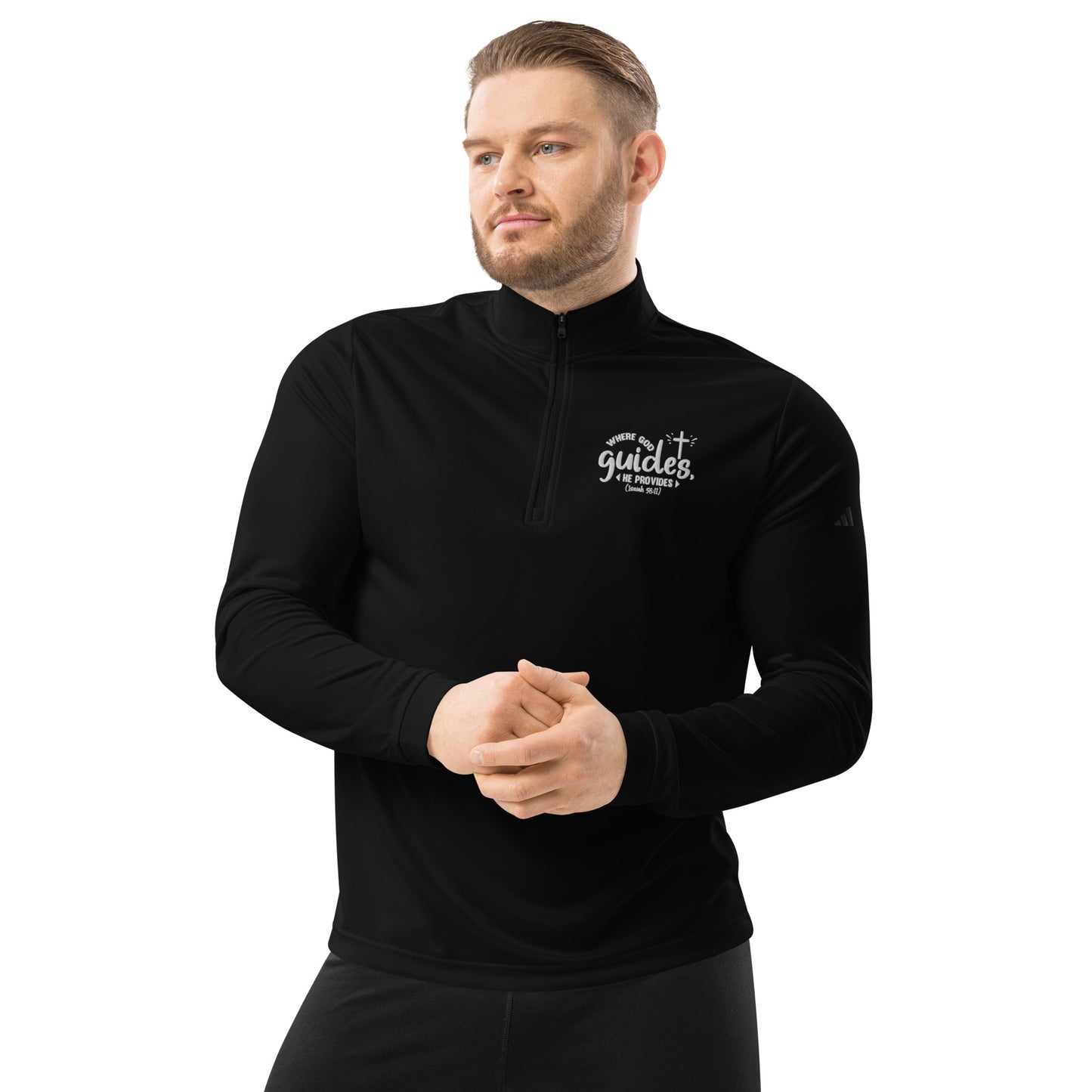 Where God Guides He Provides Premium Christian Addidas Quarter zip pullover Sweatshirt