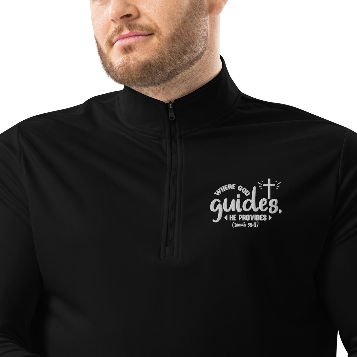 Where God Guides He Provides Premium Christian Addidas Quarter zip pullover Sweatshirt