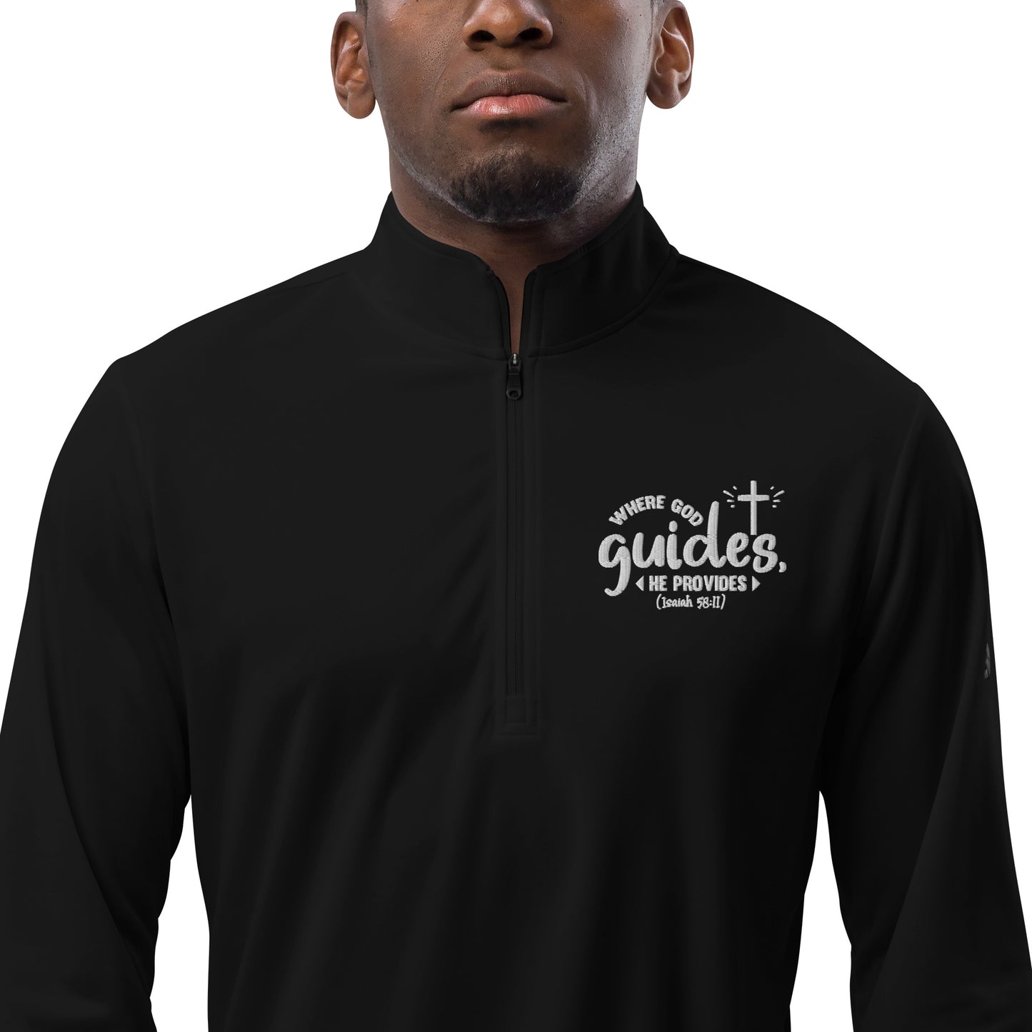 Where God Guides He Provides Premium Christian Addidas Quarter zip pullover Sweatshirt