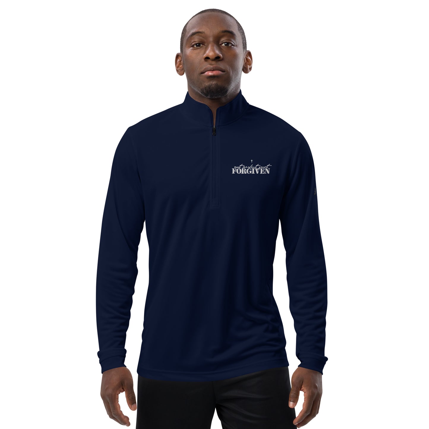 Not Perfect Just Forgiven Premium Christian Addidas Quarter zip pullover Sweatshirt