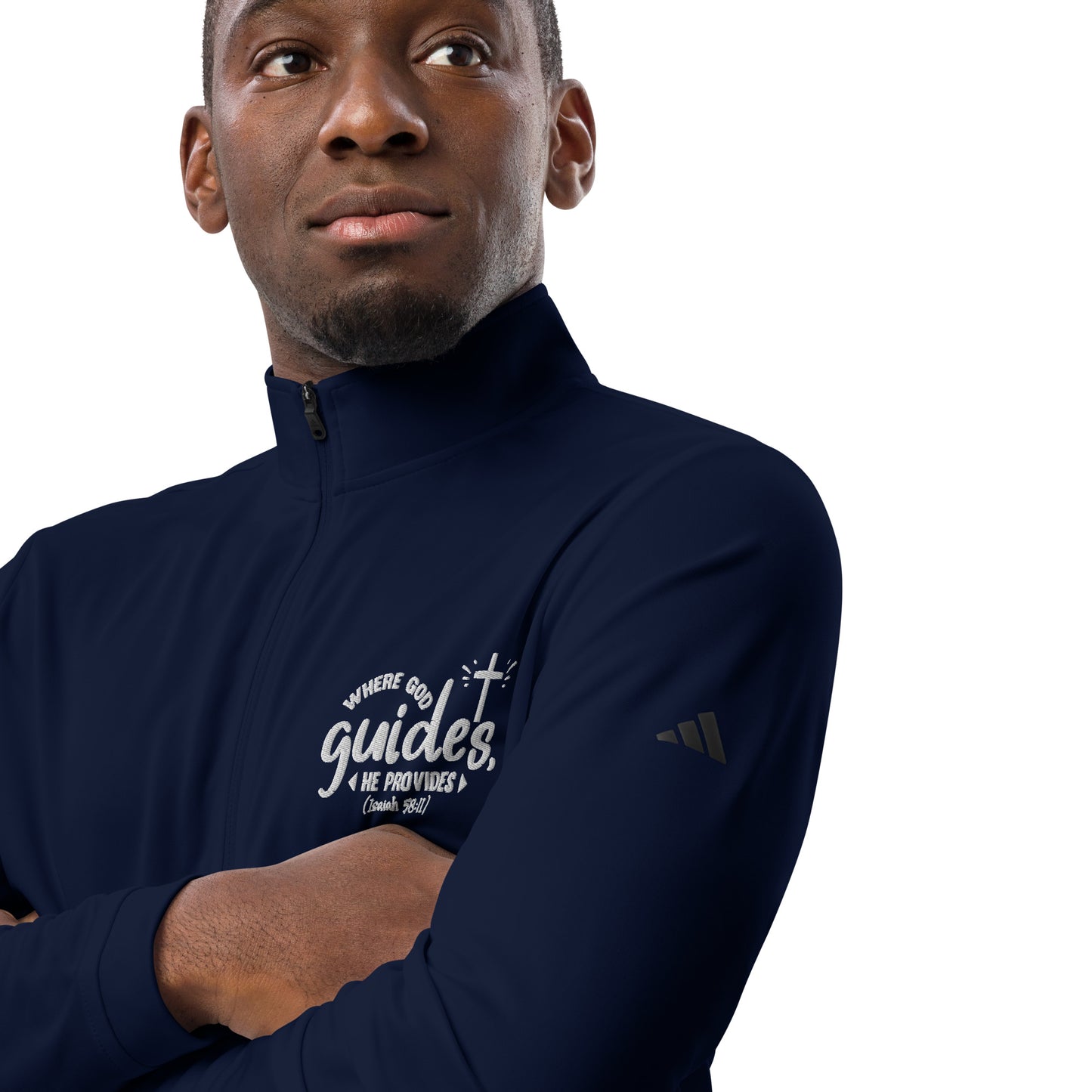 Where God Guides He Provides Premium Christian Addidas Quarter zip pullover Sweatshirt