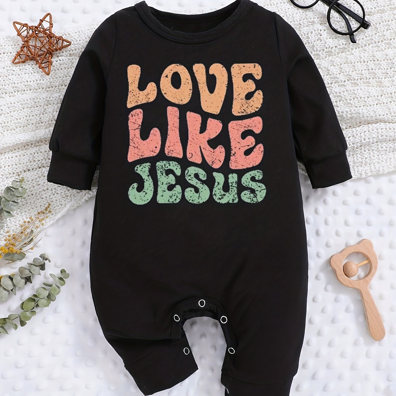 LOVE LIKE JESUS Long Sleeve Christian Baby Onesie claimedbygoddesigns