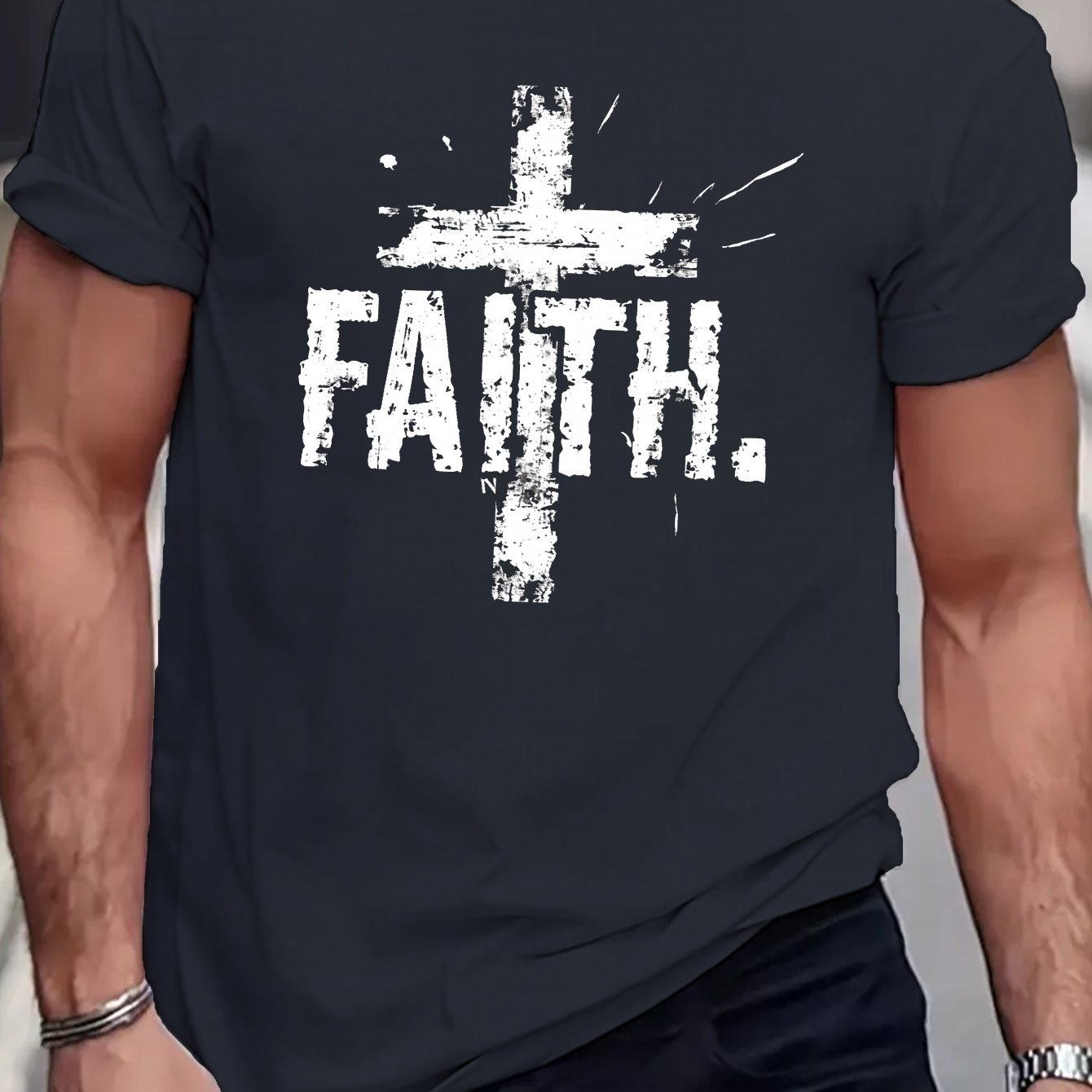 Faith On The Cross Men's Christian T-shirt claimedbygoddesigns