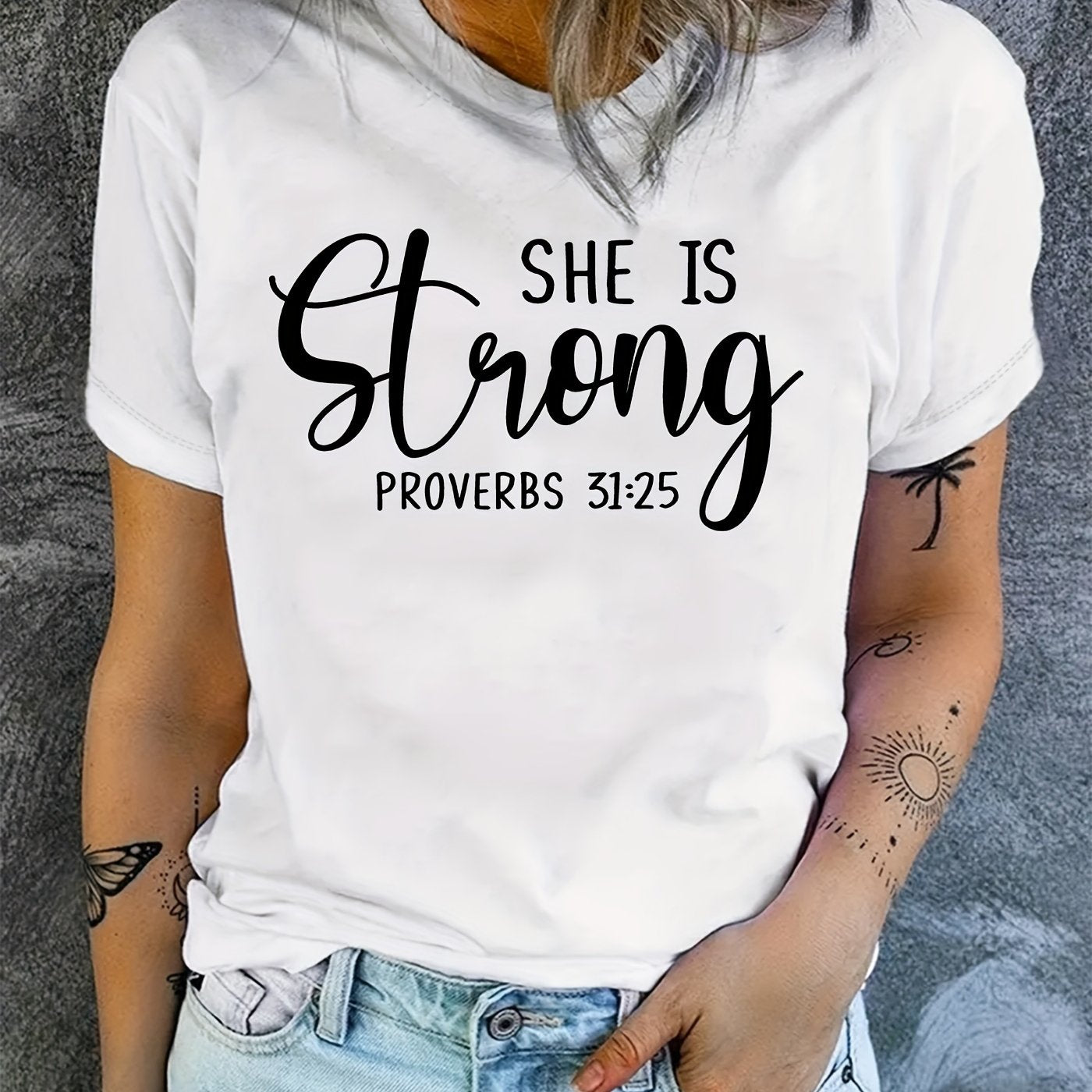 Proverbs 31:25 She Is Strong Women's Christian T-shirt claimedbygoddesigns