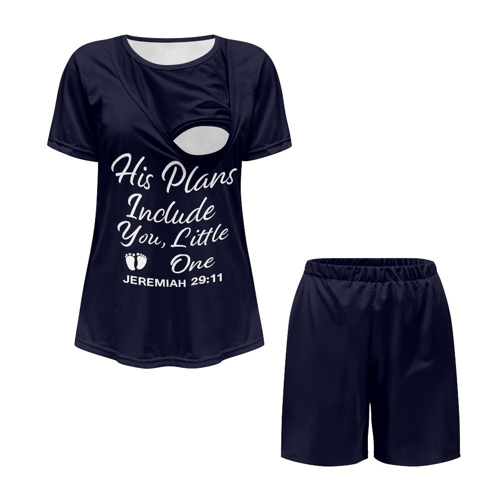His Plans Include You Little One Christian Maternity Short Sleeve Pajama Set - ClaimedbyGodDesigns