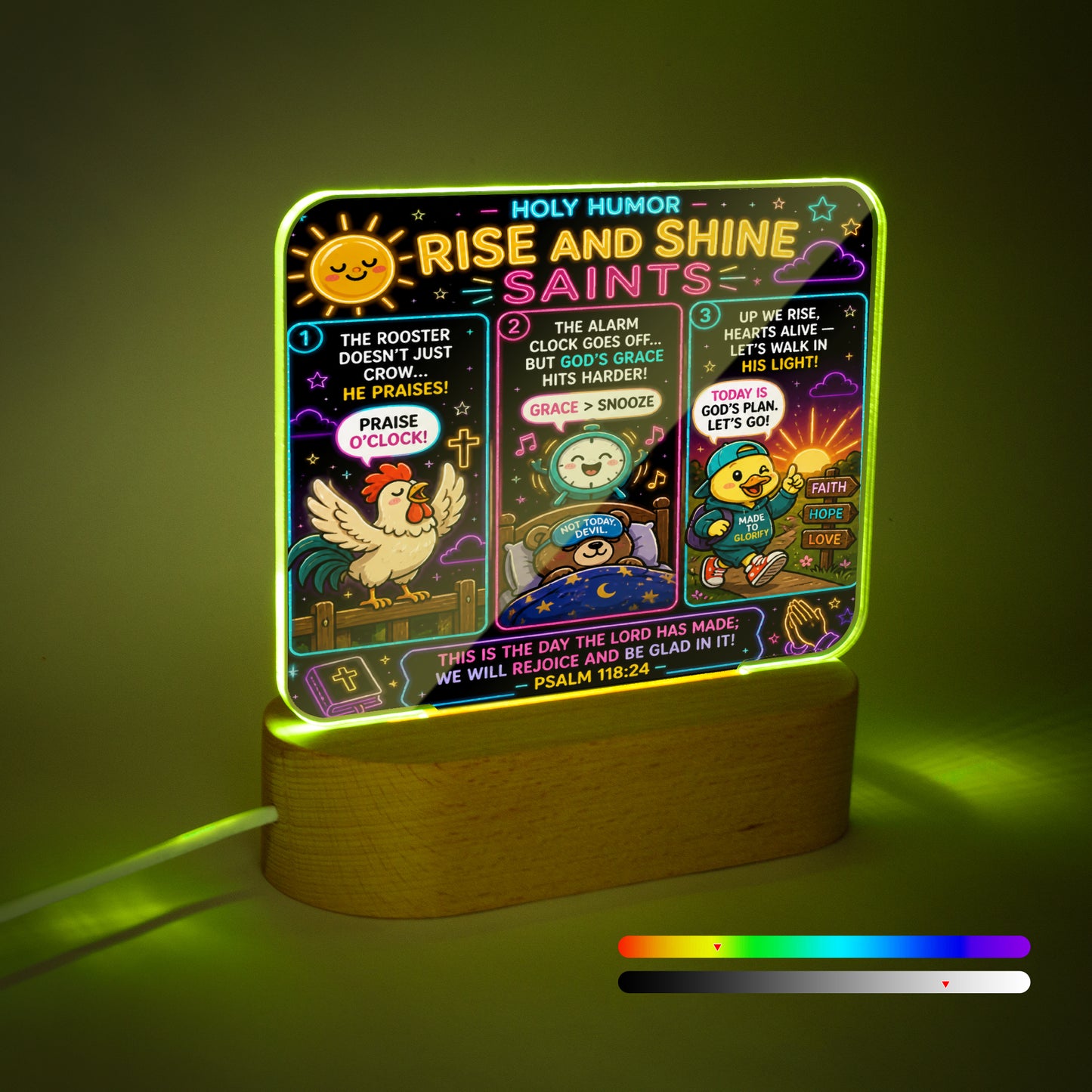 Rise And Shine Saints Christian Square Acrylic Nigh Light - Luminous Base - ClaimedbyGodDesigns