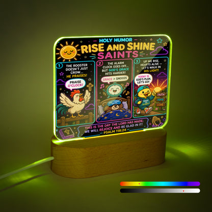 Rise And Shine Saints Christian Square Acrylic Nigh Light - Luminous Base - ClaimedbyGodDesigns