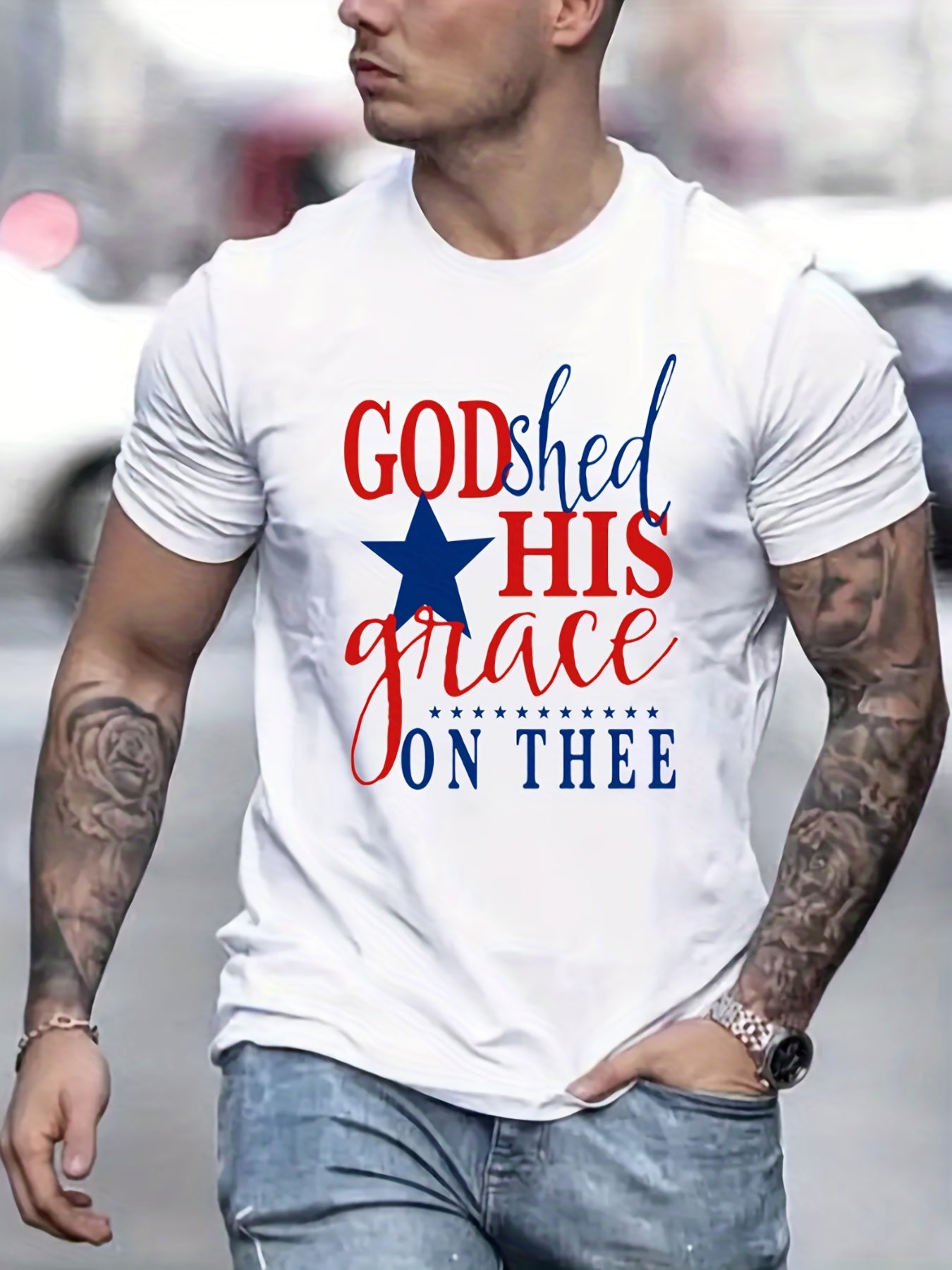 God Shed His Grace On Thee Men's Christian T-Shirt claimedbygoddesigns