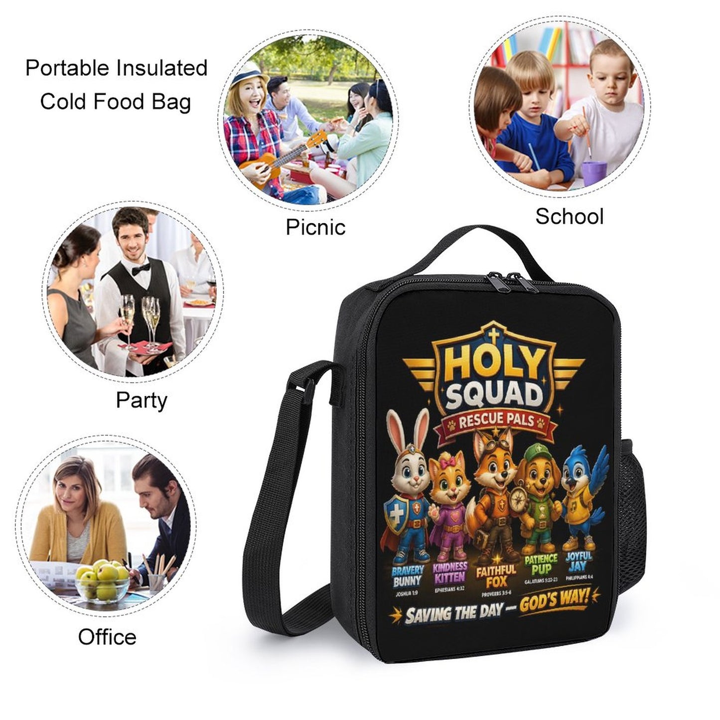 Holy Squad Rescue Pals Christian 3 PCS Bag Set (Backpack, Lunch Bag and Pencil Case) - ClaimedbyGodDesigns