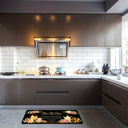 Bless This Home Floral Christian Kitchen Mat